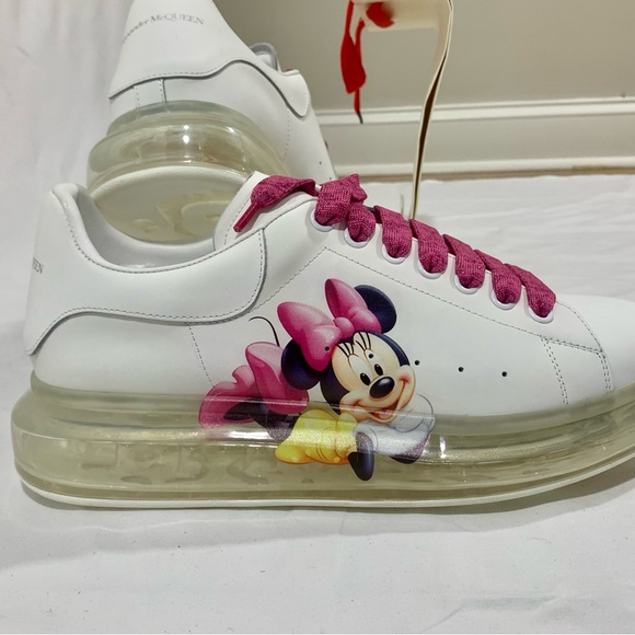 White and Pink Unisex Alexander McQueen Sneakers with Minnie Mouse